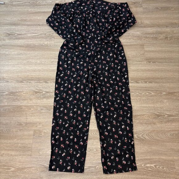 ASOS DESIGN Heavy Denim Boiled Cotton in Black White Floral Print Jumpsuit sz 10 - Picture 3 of 13